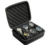 AUKURA Estuche rígido de viaje para reloj de 6 ranuras, organizador de viaje de reloj para hombre, caja de reloj dura para exhibición y organización (negro, 6 ranuras con 2 compartimentos)