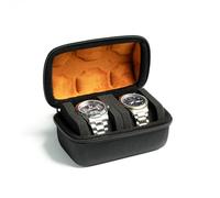 AUKURA Funda de viaje para reloj de 2 ranuras para hombre, caja organizadora rígida con cremallera para reloj grande con almohada antimovimiento (forro de microfibra negro de 2 ranuras)