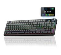AULA F108 Pro Teclado mecánico QWERTZ, 3 modos (cable/2,4 G/Bluetooth), estructura gasket, intercambiable en caliente, pantalla LCD y botón giratorio, RGB, 8000 mAh, formato completo 100% alemán, para