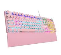 AULA F2088 - Teclado mecánico para juegos estilo máquina de escribir, retroiluminación LED arcoíris, reposamuñecas extraíble, perilla de control multimedia, teclas redondas punk retro, teclado de