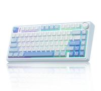 AULA F75 75% teclado mecánico inalámbrico, cremoso intercambiable en caliente, interruptores de madera gris prelubrificados, 2.4GHz/Tipo-C/BT5.0 (azul)