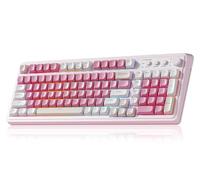 AULA Teclado inalámbrico para juegos de 99 teclas, teclado Bluetooth para computadora, cremoso, lindo con teclado numérico, retroiluminado RGB, trimodo, BT/2.4 GHz/USB-C, color rosa