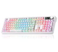 AULA Teclado mecánico inalámbrico con pantalla y perilla, teclado cremoso | 104 teclas de tamaño completo, teclado blanco intercambiable en caliente, teclas de letras luminosas