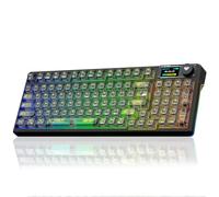AULA Teclado mecánico inalámbrico F98 Pro con teclas transparentes, intercambiables en caliente, interruptores lineales prelubricados, estructura de junta, retroiluminación RGB, pantalla OLED, BT5.0