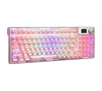 AULA Teclado mecánico inalámbrico F98 Pro con teclas transparentes, intercambiables en caliente, interruptores lineales prelubricados, estructura de junta, retroiluminación RGB, pantalla OLED, BT5.0