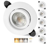 Aulaiyi 3CCT Downlight LED Techo Empotrable 230V Regulable 68mm 5.5W IP44 Ojos de Buey Extraplano Focos LED Interior Techo 45° Giratorio Foco Empotrable para Baños, Blanco 6 Pack
