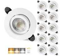 Aulaiyi 3CCT Downlight LED Techo Empotrable 230V Regulable 68mm 5.5W IP44 Ojos de Buey Extraplano Focos LED Interior Techo 45° Giratorio Foco Empotrable para Baños, Blanco 10 Pack