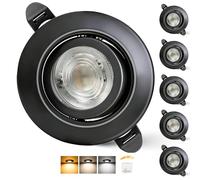 Aulaiyi 3CCT Downlight LED Techo Empotrable 230V Regulable 68mm 5.5W IP44 Ojos de Buey Extraplano Focos LED Interior Techo 45° Giratorio Foco Empotrable para Baños, Negro 6 Pack