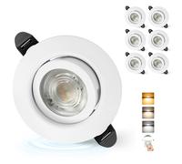 Aulaiyi Downlight LED Techo Empotrable Regulable 230V, 5.5W 600LM IP44 Ojos de Buey Ultrafino 68mm, 45° Rotable Focos LED Interior Techo Calida/Neutra/Frío Foco Empotrable para Baños, Blanco 6 Pack