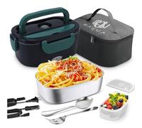 AULAM ® Fiambrera Electrica 3 En 1 220V+12V Calentador de Comida para Coche Camión y Trabajo Portatil Termo Comida Caliente Acero Inoxidable 1.5L 60 W