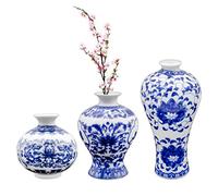 AuldHome - Juego de 3 jarrones de Porcelana Azul y Blanco, Mini jarrones Decorativos para Granja, cabaña y decoración Vintage