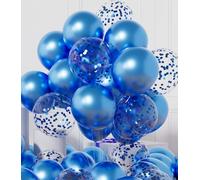 AULE Globos Azul Metalizados Cumpleaños: 42 piezas Globo Azules y Confeti Cumpleaños 12 Pulgadas para Bodas Aniversario Bautizos Comunion Graduacion Fiesta Decoracion