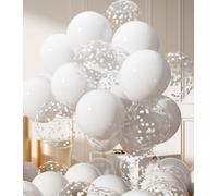 AULE Globos Blanco Cumpleaños Latex: 42 piezas Globo Blancos y Confeti Cumpleaños 12 Pulgadas para Bodas Aniversario Bautizos Comunion Graduacion Fiesta Decoracion