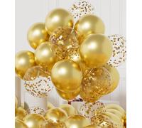 AULE Globos Dorado Metalizados Cumpleaños: 42 piezas Globo Dorado y Confeti Cumpleaños 12 Pulgadas para Bodas Aniversario Bautizos Comunion Graduacion Fiesta Decoracion