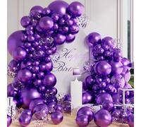 AULE Globos Morado de Cumpleaños: Kit de Arco de 100 Piezas Guirnalda Globos Helio Morado Metalizados para Fiesta Bodas Bautismo