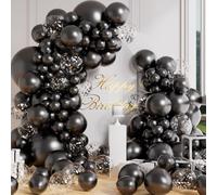 AULE Globos Negros de Cumpleaños: Kit de Arco de 100 Piezas Guirnalda Globos Helio Negros Metalizados para Fiesta Bodas Bautismo