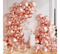AULE Globos Oro Rosa Cumpleaños: Kit de Arco de 100 Piezas Guirnalda Globos Helio Oro rosa Metalizados para Fiesta Bodas Bautismo