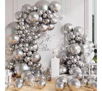 AULE Globos Plateados de Cumpleaños: Kit de Arco de 100 Piezas Guirnalda Globos Helio Plata Metalizados para Fiesta Bodas Bautismo