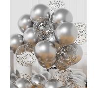 AULE Globos Plateados Metalizados Cumpleaños: 42 piezas Globo Plata y Confeti Cumpleaños 12 Pulgadas para Bodas Aniversario Bautizos Comunion Graduacion Fiesta Decoracion