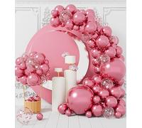 AULE Globos Rosa de Cumpleaños: Kit de Arco de 100 Piezas Guirnalda Globos Helio Rosa Metalizados para Fiesta Bodas Bautismo