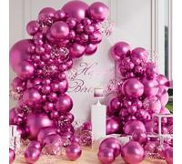 AULE Globos Rosa Intenso de Cumpleaños: Kit de Arco de 100 Piezas Guirnalda Globos Helio Fucsia Metalizados para Fiesta Bodas Bautismo