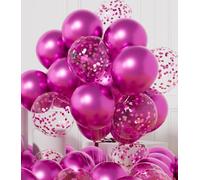 AULE Globos Rosa Intenso Metalizados Cumpleaños: 42 piezas Globo Rosa Fucsia y Confeti Cumpleaños 12 Pulgadas para Bodas Aniversario Bautizos Comunion Graduacion Fiesta Decoracion