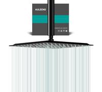 AULEEND Cabezal de ducha cuadrado tipo lluvia, acero inoxidable de alto flujo, funciona con cualquier estilo decorativo, cabezal de ducha de lluvia de metal (negro mate, 12)
