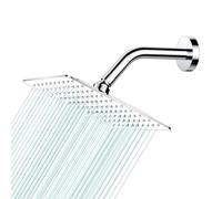 AULEEND - Cabezal de ducha de lluvia cuadrado de acero inoxidable de alto flujo, diseño de alta presión, impresionante experiencia de ducha incluso con bajo flujo de agua (8 pulgadas, acabado cromado)