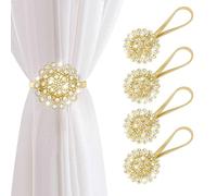 AULEEP Alzapaños magnéticos para Cortinas, Paquete de 4 alzapaños de Metal Modernos, para Uso en Interiores y Exteriores, Clips Decorativos para Cortinas con Hebilla con Cuentas de Flores de Cristal