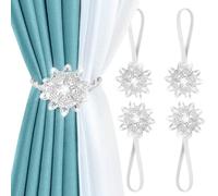 AULEEP Alzapaños magnéticos para Cortinas, Paquete de 4 Clips magnéticos Decorativos para Cortinas, Hebilla, alzapaños de Cortina de Flores, Estilo Europeo y Americano (Plateado)
