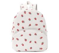 Aulenge Mochila para Niñas de Fresa Mochila de Jardín de Infancia para Niño Pequeño Mochila de Pana Jardín de Infancia para Niños y Niñas Blanco