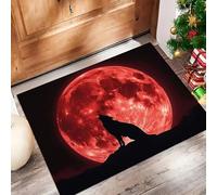 Aullido del Lobo La Luna Sangre Alfombra Atrapapolvo Antideslizante Lavable en Lavadora,90 x 150 cm Felpudo de Entrada con Microfibras para Entrada Puerta Pasillo, Rojo