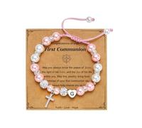 AULSIEY Pulsera de cruz con inicial A-Z para niñas, bautizo, primera comunión, confirmación, regalos religiosos cristianos para hija ahijada, First Communion, Sin piedra preciosa