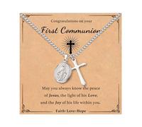 AULSIEY Regalos de primera comunión para hijo, hija, sobrina, nieto, bautizo, regalos religiosos cristianos, collares de cruz, Acero inoxidable, No es una piedra preciosa
