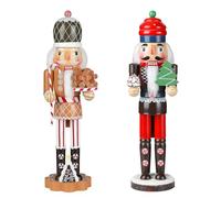 Auluda Figuras de Cascanueces,Colección de Figuras Decorativas Navideñas,Set de Regalo de Adornos de Madera para Decoración del Hogar en Festividades (Negro)