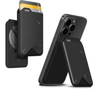 Aulumu G02 Cartera Magnética & Soporte Ajustable, Tarjetero Compatible con MagSafe, Abrir Ventana de Identificación, Wallet Magnética para Teléfono Pegar para iPhone Serie 16/15/14/13/12, Negro