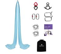 aum active Kit de sedas aéreas de 11 yardas, sedas Ariel duraderas con hardware, giro y guía, columpio aéreo para yoga acrobático y todos los niveles (hamaca de yoga aéreo, punto de aparejo aéreo de
