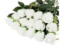 AUMAYCO Flores artificiales blancas rosas 15 piezas tallo largo rosas de seda falsas para bricolaje boda ramos de novia San Valentín fiestas jardín decoración del hogar