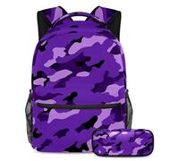 Aumenta tu confianza con el moderno juego de 2 mochilas escolares, patrón de camuflaje naranja, Multicolor#05, B：29.4x20x40cm P：19x7.5x3.8cm, Mochilas de día