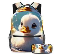 Aumenta tu confianza con el moderno juego de mochila escolar de 2 piezas, adorable pato nada bajo el agua, Multicolor#04, B：29.4x20x40cm P：19x7.5x3.8cm, Mochilas de día