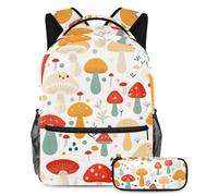 Aumenta tu confianza con el moderno juego de mochila escolar de 2 piezas, colorido patrón de hongos, multicolor, B：29.4x20x40cm P：19x7.5x3.8cm, Mochilas de día