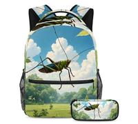 Aumenta tu confianza escolar, mochila con estuche, el mejor juego para niños, niñas y adolescentes, lindo críquet, multicolor, B：29.4x20x40cm P：19x7.5x3.8cm, Mochilas de día