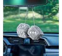 AuMoHall 2.95 pulgadas Retro Fuzzy Dados de peluche para coche, cuadrados, para espejo retrovisor de coche, accesorios para colgar, color gris