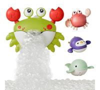 Aumotop Juguetes de Baño para bebé, Cangrejo de Burbujas sin Moho con 3 Pingüinos Ballena Flotantes para Niños, Juguete Ducha Material ABS Verde (Verde)