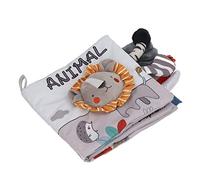 Aumotop Libro Educativo de Tela Suave para Bebés con Vocabulario de Animales para el Desarrollo del Cerebro a Partir 4 Meses, Color Gris y Blanco (León)