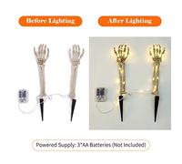 Aumotop Luz de Poste de Brazo Esqueleto, Accesorios Realistas Halloween, 48 LED con Batería, Paquete 2 Luces Cadena para Decoraciones Patio Al Aire Libre