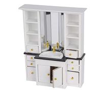 Aumotop Mini Gabinete de Lavabo para Casa de Muñecas 1/12, Adorno Muebles en Miniatura Madera Blanca para Baño y Cocina Casa Muñecas (Blanca)