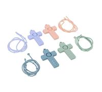 Aumotop Mordedor para bebé de Tonos Suaves, Juguete para Masticar con Alivio de la Dentición Silicona Cruzada con Cordón, Juego Juguetes la Dentición Infantil 4 Piezas Percepción del Color,