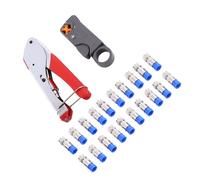Aumotop Pelacables Coaxiales RG6/RG59 Herramienta de Engarzado de Conector F Compresión Confiable para Cine en Casa, CATV, Aplicaciones Seguridad - 1 Alicates Engarce y 20 Cabezales F Incluidos