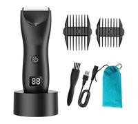 Aumotop Recortador de Vello Corporal para Hombres con Kit de Aseo con Luz LED Pantalla LCD Resistente Al Agua IPX7 para un Afeitado Precisión Hombres en la Ducha (Negra)